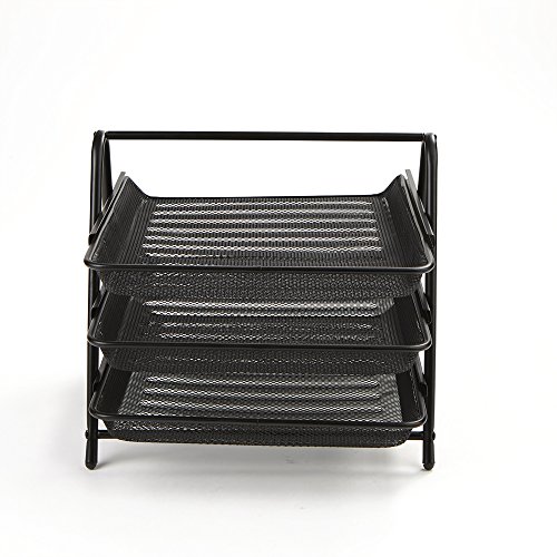 Mind Reader Desk Organizer with 3 Sliding Trays for Letters, Documents, Mail, Files, Paper, Black