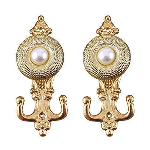 JISETY 2Pcs Drapery Hooks Metal Pearl Decorated Wall Mounted Coat Hanger Tassel Curtain Tieback Holdbacks