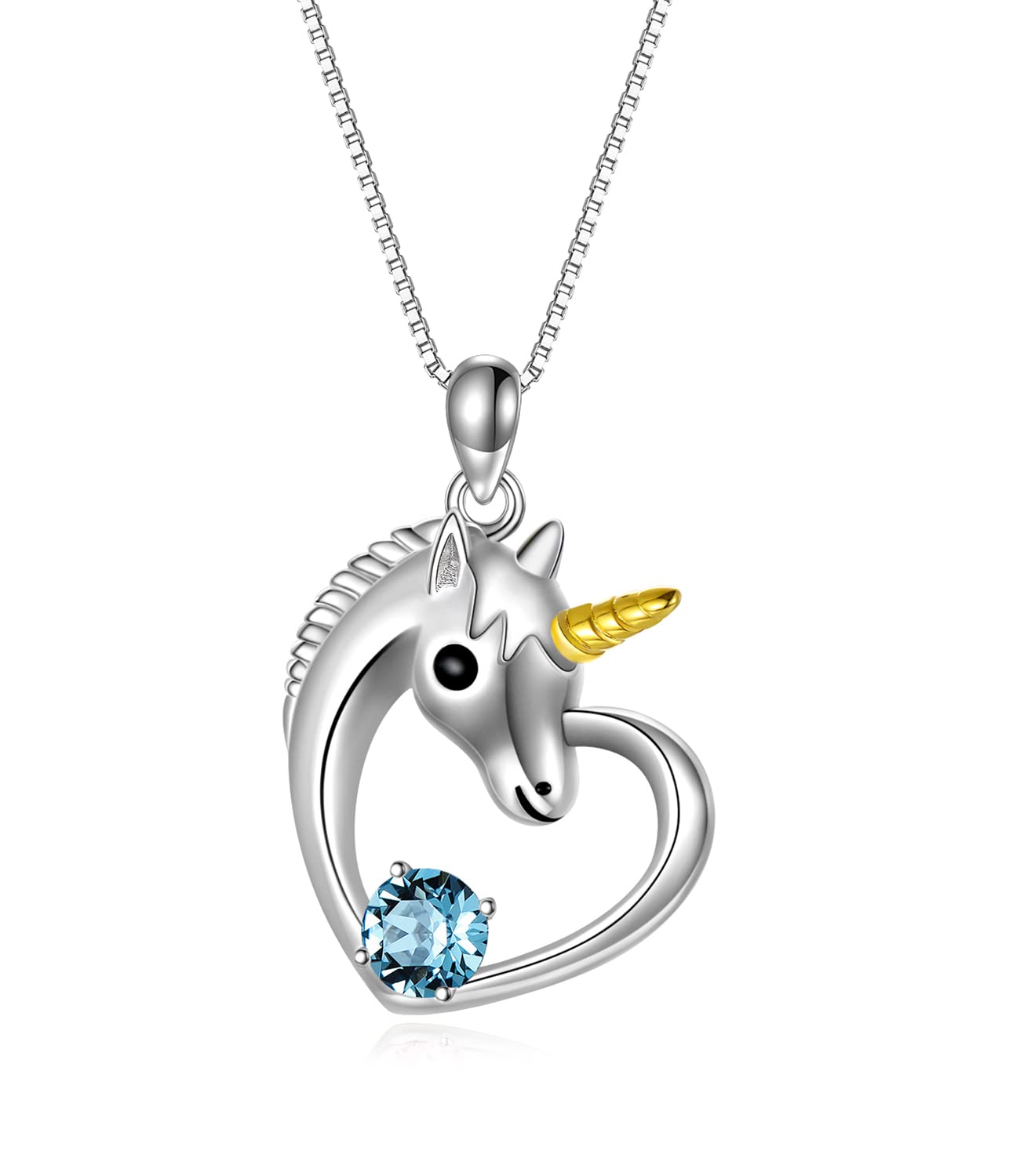 AOBOCO Sterling Silver Unicorn Necklace with Birthstone Crystals Unicorn Jewellery Birthday Gifts for Girls Women Blue — image 1