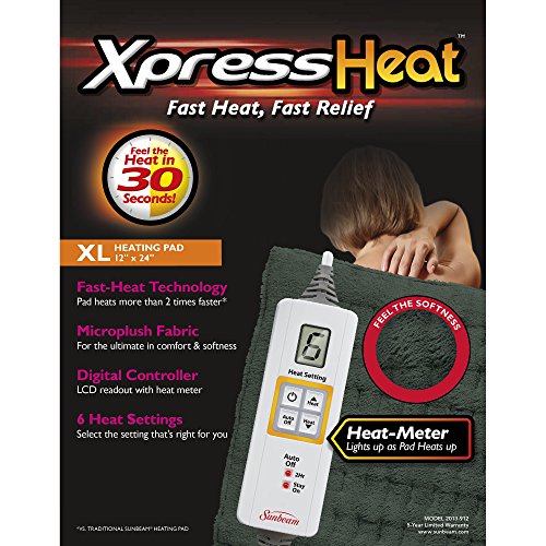 Sunbeam Heating Pad for Fast Pain Relief XL King XpressHeat, 6 Heat