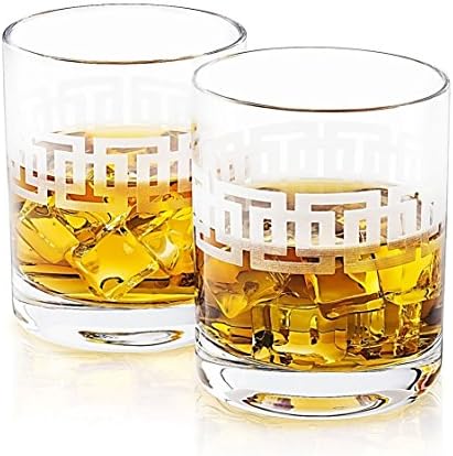 Etched Whiskey Glasses OLOM | Made in Europe | Set of 2 x 10.8 oz Old Fashioned Glasses | Gift Box.