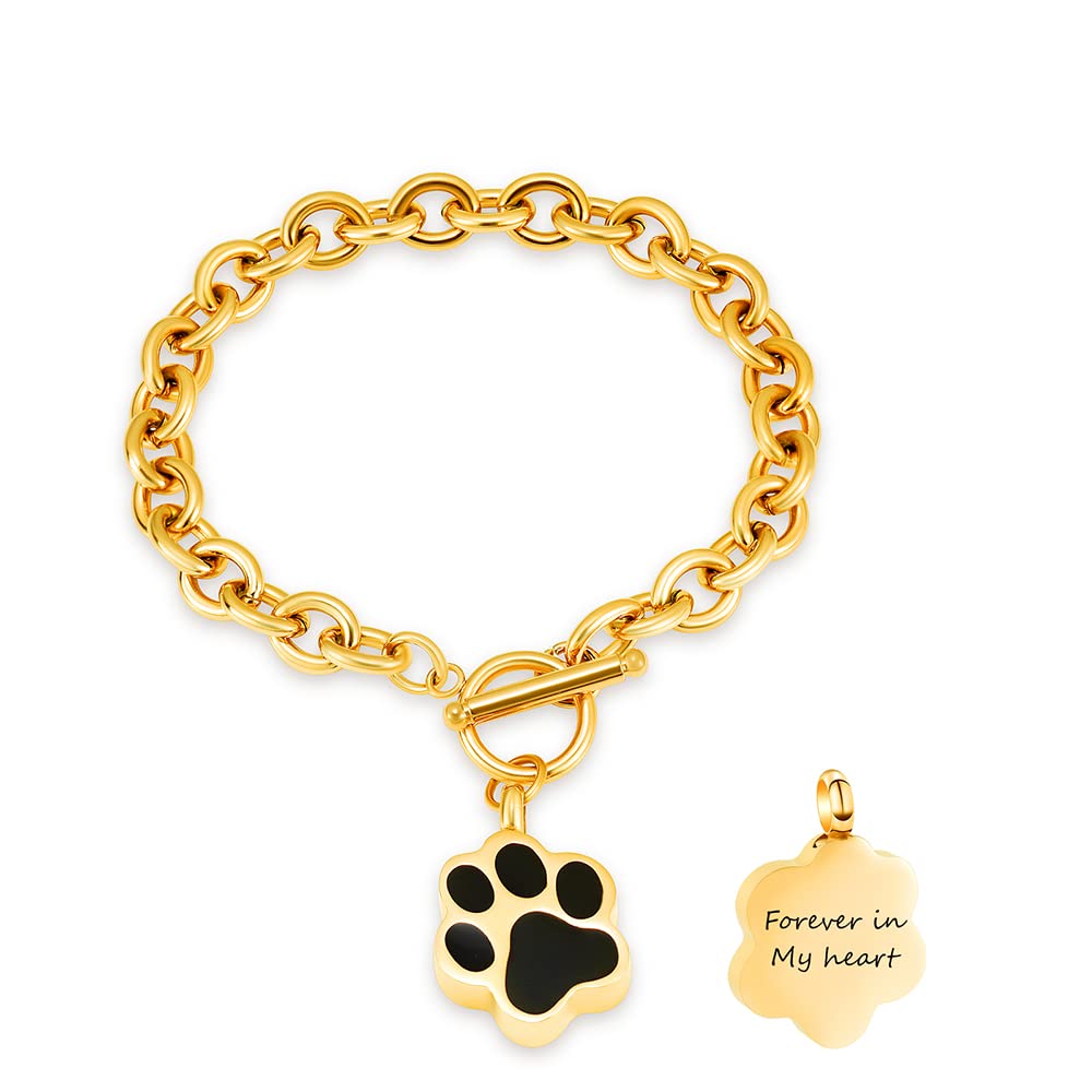 Minicremation Dog Paw Print Cremation Jewelry for Ashes Memorial Urn Bangle for Pet Stainless Steel Urn Bracelet Ashes Holder