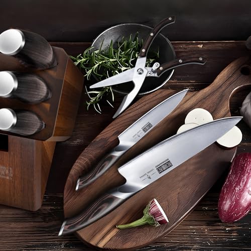 HOSHANHO 8PCS Kitchen Knife Set, Ultra Sharp Japanese Knife Sets with Block | Japanese High Carbon Super Steel Knife Block Set, Professional Chef Knife Set with Scissors, Ergonomic Handle, Ideal Gifts