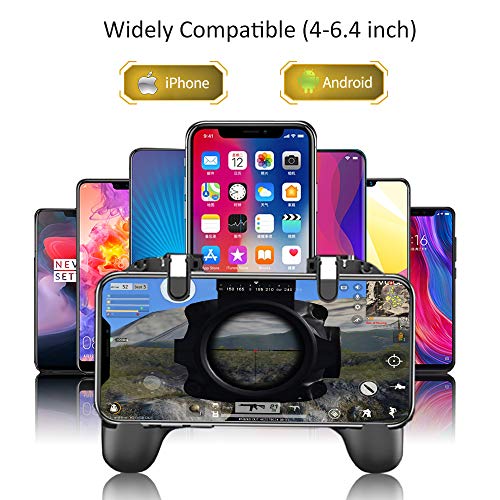 Mangotek Mobile Phone Game Controller, L1R1 Sensitive Shoot and Aim Trigger Buttons, Fortnite/PUBG/Knives Out/Rules of Survival Gaming Camepad with Cooling Fan Radiator and Power Bank for Android iOS