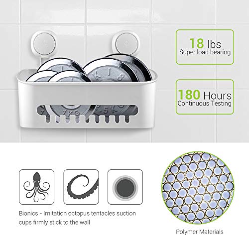 Teletrogy Suction Cup Shower Caddy No Damage Shower Wall Caddy for Shampoo Conditioner Plastic Bath Shelf Storage Organizer Rustproof Shower Caddy Basket for Kitchen & Bathroom Accessories White