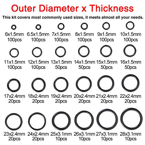 Rubber O Rings 1200-Piece O-Ring Kit 24 Size NBR Rubber Seal - Main Image