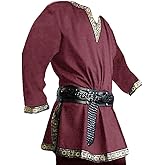 Gafeng Mens Medieval Costume Renaissance Pirate Halloween Viking Tunic Knight Cosplay Warrior LARP Shirts