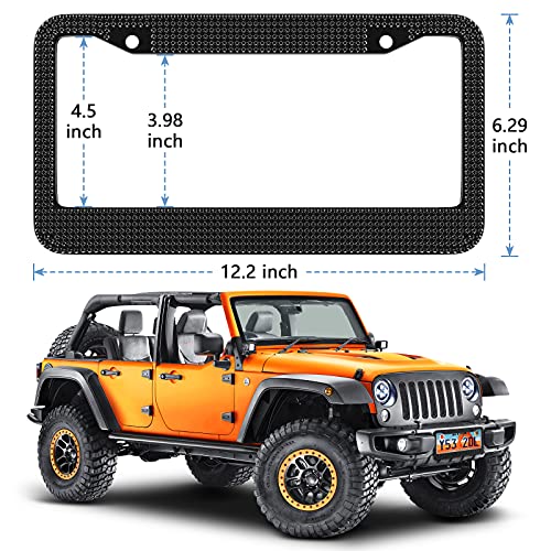 Car License Plate Frames for Women&Men, 2Pack Black Bling Rhinestone Car License Plate Cover, Sparkly Diamond Handcrafted Car Plate Holders, Waterproof Stainless Steel Universal US Car Accessories