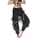 Women's Belly Dance Tribal for Harem Pants Halloween Trousers Bloomers Gold Trim Dance Pants
