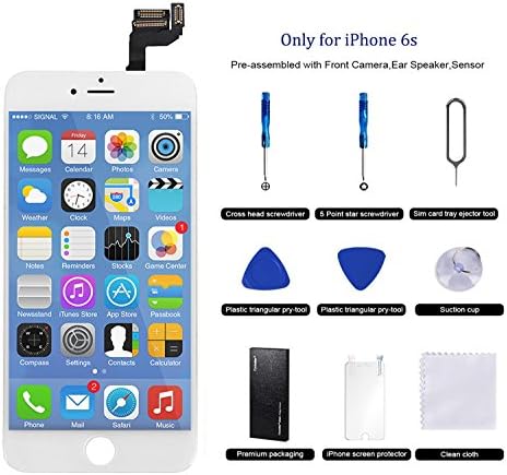 Coobetter for iPhone 6s Screen Replacement LCD Touch Digitizer Display Full Assembly (Front Camera,Facing Proximity Sensor,Ear Speaker) with Repair Tools and Screen Protector (6s White)