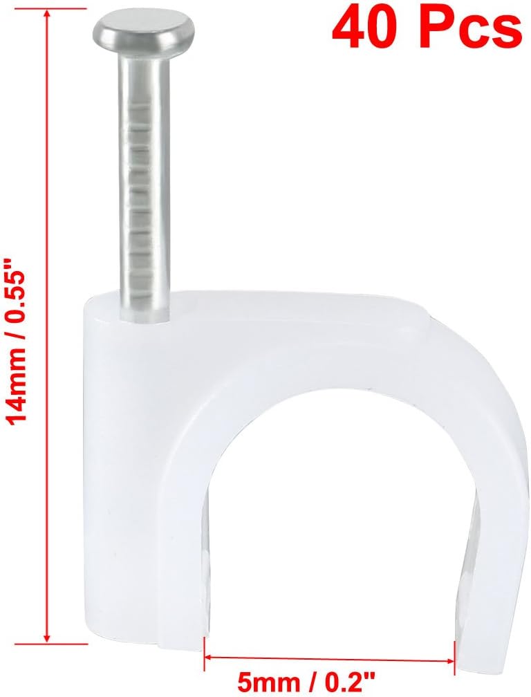sourcing map Circle Cable Clip Nail Coaxial Tacks Wire Clips 12mm White 40pcs - Image 3