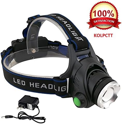 KOLPCTT Rechargeable Headlamp LED, 3 Modes Headlight, T6 Flashlight Headlamp, Battery Powered Helmet Light for Camping, Running, Outdoor fishing,hiking and reading, present a charger
