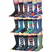 James Fiallo Mens 18-Pairs Colorful Patterned Fun Funky Dress Socks (M165-M169-18)