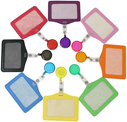 Retractable Badge ID Card Holder - Qntry Name Business Tag Credit Holders With Belt Clip And PU Leather for Offices Hospitals Markets