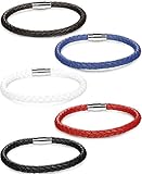 LOLIAS 5 Pcs 6MM Leather Bracelets for Men Women Braided Rope Bracelets Magnetic Clasp 8.0 In