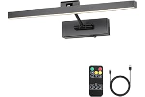 JOOSENLUX Battery Operated Dimmable Picture Light - Wireless LED Art Display Fixture with Single-Rod Swing Arm and Adjustable 16" Black Wall Mount
