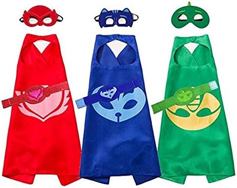 LETOP Fancy Dress Superhero Dress Up Costume With Capes Masks Bracelets For Children 3 Characters - Catboy, Gekko &amp; Owlette