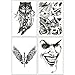 Playmax 8 Sheets of Stylish Waterproof Long Lasting Rocker Cool Evil Design Wolf Eagle Crow Skull Sword Winds Words Body Arms Shoulders Chest Back Temporary Tattoo Stickers for Teens Guys Boys Men