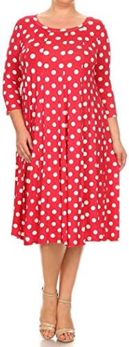Women's Plus, Regular Size Polka Dot Print Midi Dress. MADE IN USA (3X, Red/Big Polka Dot)