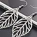 CH Women Leaves Shaped Earrings Jewelry Long Earrings Hook Earring (Silver)