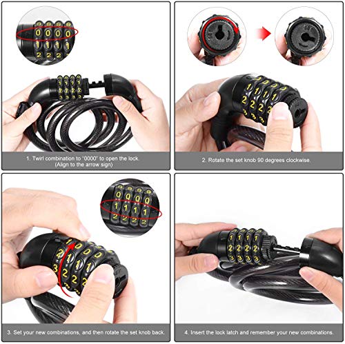 image for TOPLUS Bike Cable Lock, Heavy Duty 4-Digit Bicycle Lock Cable Lock Bik