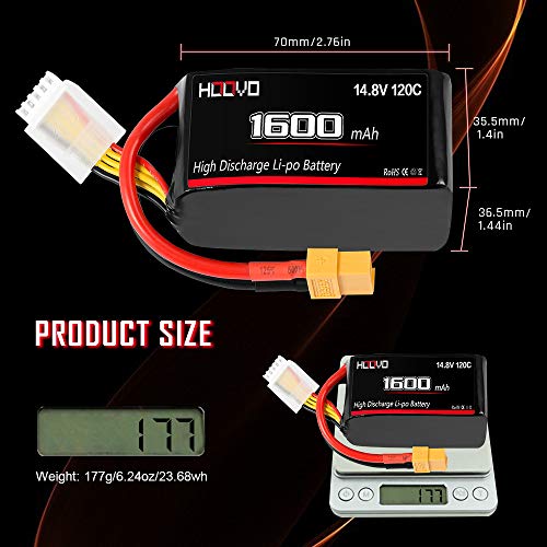 HOOVO 4S 120C 14.8V 1600mAh LiPo Battery with XT60 Plug for FPV Racing RC Quadcopter Helicopter Airplane Multi-Motor Hobby DIY Parts