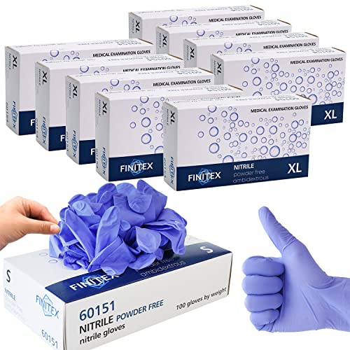 FINITEX Ice Blue Nitrile Exam Gloves - Powder-free, 1000 PCS Medical & Home Cleaning Gloves