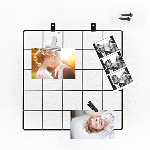AUBNICO Alphaboard Photo Wall Grid Display: 15" x 15" Multifunction Metal Hanging Grid, Mounting Hardware Included, Matte Black Finish