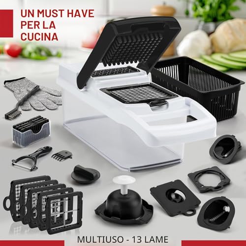 25 in 1 Chopper and Mandoline Slicer - Food Chopper with Container - Vegetable Cutter, Salad Slicer, Onion, Potato and Tomato Slicer - Kitchen Gadgets - 13 Blades