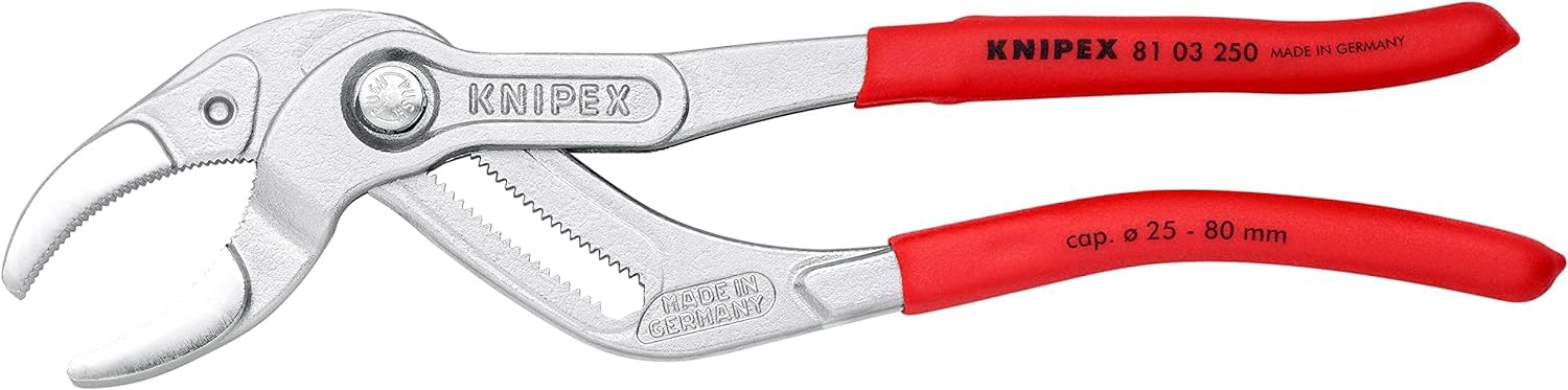 KNIPEX Siphon and Connector Pliers Self-Service Card Chrome-Plated with Non-Slip Plastic Coating 250 mm, 81 03 250 SB