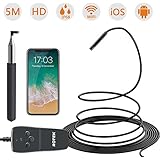 Wireless Endoscope,ROTEK 1080P WiFi Inspection Camera 2.0MP HD IP68 Waterproof Borescope Semi-rigid Snake Camera with 8 LED Lights for iPhone iPad Samsung Android Phone, Tablet – 16.5FT