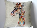 Decorbox Cotton Linen Square Throw Pillow Case Decorative Cushion Cover Pillowcase for Sofa Colorful Giraffe Printed 45cm*45cm