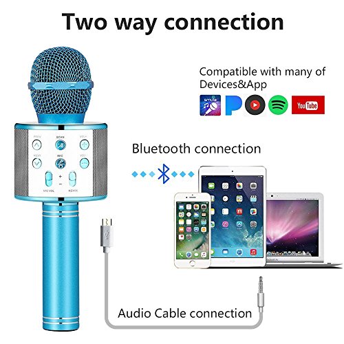 Karaoke Microphone Wireless With Bluetooth Speaker - Instagram 5000+Likes iPhone Android PC Smartphone Portable Handheld Microphone for Singing Recording Interviews or Kids Home KTV Party (Blue)