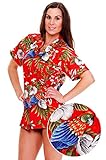 Funky Hawaiian Blouse Women Short-Sleeve Front-Pocket Cherry Parrot Red