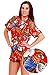 Funky Hawaiian Blouse Women Short-Sleeve Front-Pocket Cherry Parrot Red
