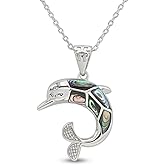 AFFY Abalone Shell Animal (Starfish, Dolphin, Seahorse, Frog, Dragonfly, Whale Tail, Turtle) 14K White Gold Over Sterling Silver Pendant Necklace Jewelry Gift For Her