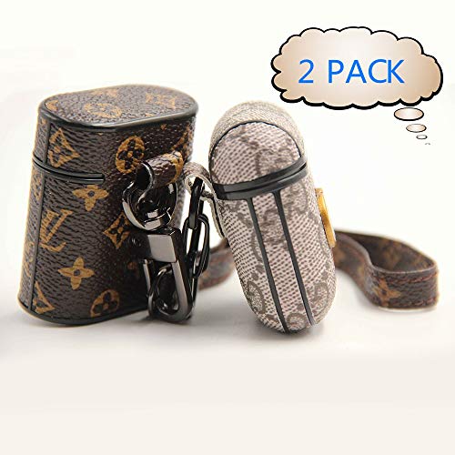 Airpods Case Airpod Case Cover for Airpods 2&1Charging Case ESHRO Protective Airpods Case Cover,Cool Luxury Leather Skin Designer Airpods Case with Keychain Accessories of Fashion Airpods(2 Pack)