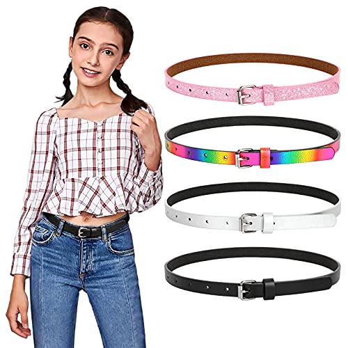 4 Pack Kids Belt Fashion Glitter Belt, JASGOOD Cute Shiny PU Leather Belt for Girls and Boys.