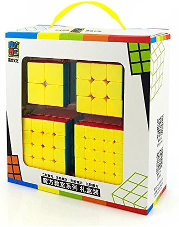 HJXD global Cube Classroom Magic Cube Set 4 Pack 2x2x2 3x3x3 4x4x4 5x5x5 Stickerless Cube True Color Gift Package