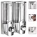 Little World Soap Dispenser Wall Mount, Manual Hand Liquid Shampoo Shower Gel Dispenser Lotion Container 350ml for Office Bathroom Kitchen, Silver 2 Chamber