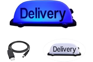 FUNGNLY USB Rechargeable Delivery Sign Light,Delivery Light Sign for Car,Roof Delivery Sign with Magnetic Waterproof For Cab Roof Top Illuminated Sign (BLUE)