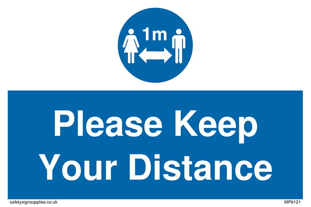 Pack of five - Social Distance 1m symbol with Please keep your distance Sign - 150x100mm - A6L