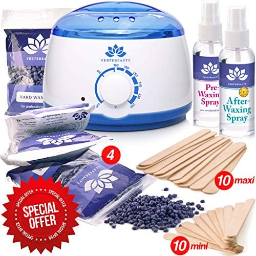 New Waxing Kit - Wax Warmer - Post-Wax Treatment Spray - Depilatory Wax - Hot Hard Scented Wax Warmers Electric Kit for Men - Women - Brazilian Eyebrow Home Body Waxing Kits - Prime