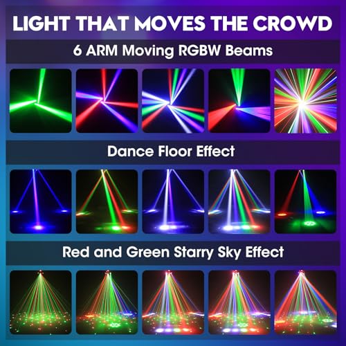 DMX512 LED Moving Head 80W RGBW Disco Projector Light with Remote Control, 6 Light Arms + Bee Eye Effect, DMX512 for DJ Bar Wedding Party