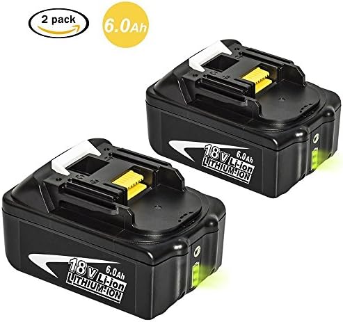NeBatte 18v 6ah BL1860B Lithium ion replacement battery with Led Indicator for Makita BL1850 BL1840 BL1830 BL1820 LXT-400 194204-5 Cordless Power Tools 2 Pack