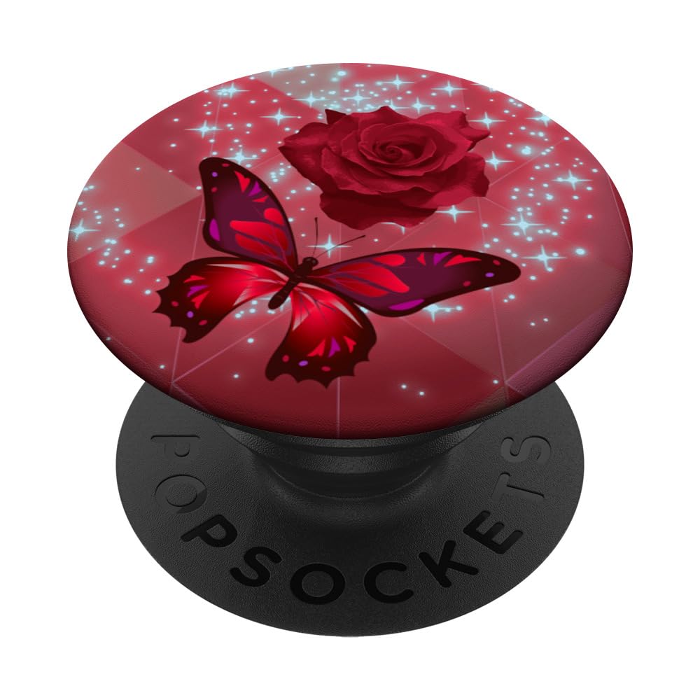 PopSockets Rose Flower Cell Phone Button Pop Up Holder Red Butterfly PopSockets PopGrip: Swappable Grip for Phones & Tablets