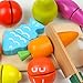 LEBBIN Cutting Food Wooden Play Food Set Educational Toy Pretend Food with Knife Fruit Vegetable Fish and Cutting Board