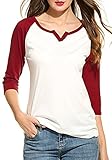 Bluetime Women's V Neck Casual 3/4 Sleeve Baseball Tshirt Raglan Jersey Shirt S-XXL