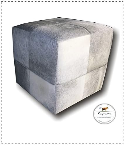 Light Grey Luxury Hair on Hide Leather Ottoman