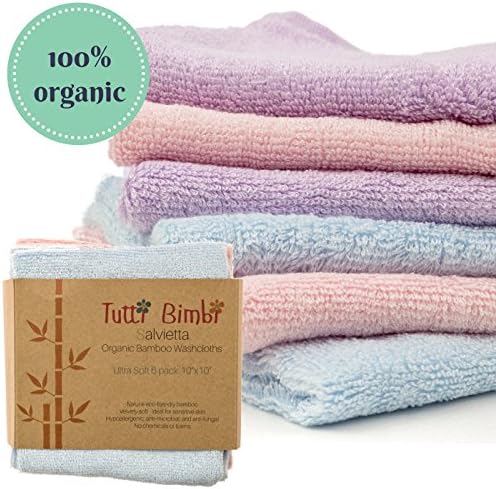 Organic Bamboo Baby Washcloths - Best for Sensitive Skin, Eczema, while being Eco Friendly, Soft and Strong - 6 pack - 10x10 inch Large - Perfect Gift for New Parents (Pink, Purple, Blue)